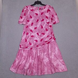 Vintage 80s Glamax Women's Dress Size 15-16 Fuchsia Pink white‎
